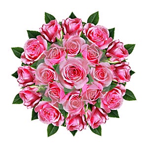 Ordered round bouquet of pink rose flowers and buds