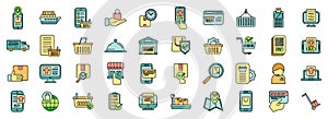 Ordering process icons set vector color line