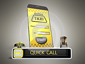 Ordering a taxi cab online internet service transportation concept navigation pin pointer with checker pattern and yellow taxi