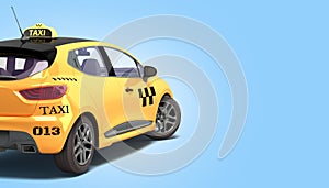 Ordering a taxi cab online internet service transportation concept  yellow taxi 3d render on blue gradient