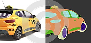 Ordering a taxi cab online internet service transportation concept  yellow taxi 3d render on white with alpha