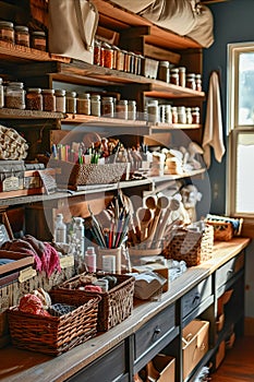 Orderly and inspiring craft space with an abundance of supplies for arts and crafts