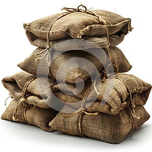 An orderly pile of sacks on a white background, displaying their geometric shape and symmetry.