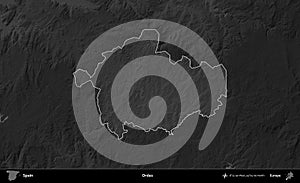 Ordes highlighted, Spain. Grayscale