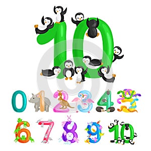 Ordinal number 10 for teaching children counting ten penguins with the ability to calculate amount animals abc alphabet photo