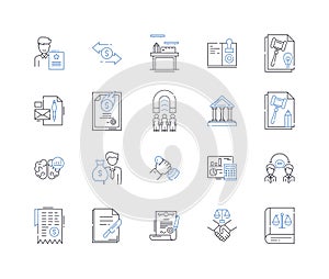 Ordinance line icons collection. Regulation, Statute, Law, Decree, Mandate, Edict, Rule vector and linear illustration photo