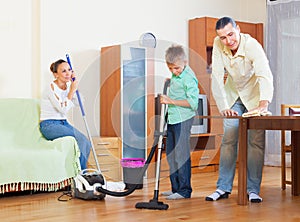 Ordinary family cleaning together