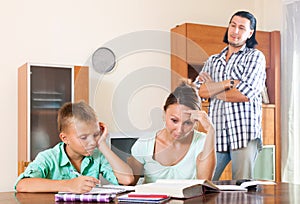 Ordinary family doing homework