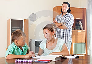 Ordinary family doing homework