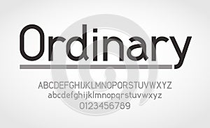 Ordinary font. Uppercase, lowercase letters and numbers in alphabet order