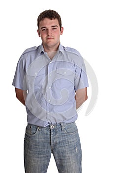 Ordinary young man in a blue shirt and jeans