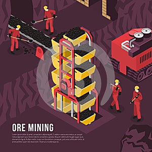 Ore Mining Process Isometric Illustration