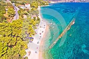 Orebic on Peljesac peninsula waterfront summer speed boat aerial view