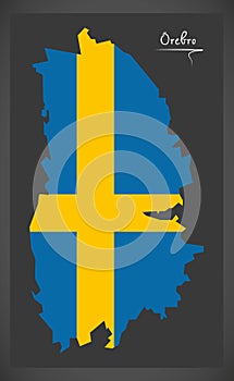 Orebro map of Sweden with Swedish national flag illustration