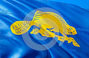 Oregon Beaver flag. 3D Waving USA state flag design. The national US symbol of Oregon state, 3D rendering. National colors and