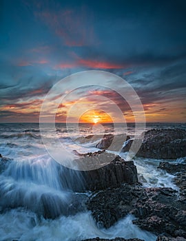 Oregon coast sunset and waves