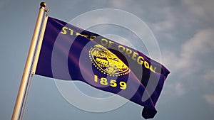 Oregon flag on a flagpole realistic waving in the wind. 3d render