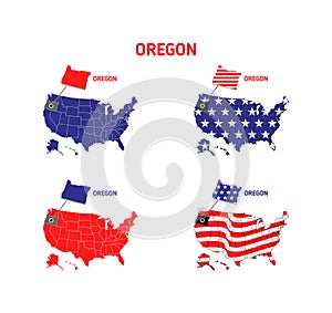 Oregon map with usa flag design illustration