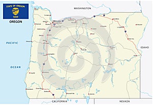 Oregon road vector map with flag