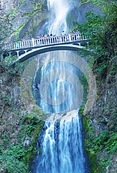 OREGON, US - AUGUST 19, 2017: Tourists visit Multnomah falls. Th