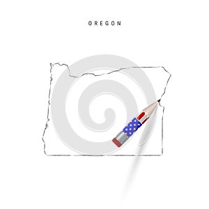 Oregon US state vector map pencil sketch. Oregon outline map with pencil in american flag colors