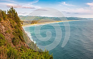 Oregon West coast, United States top view. Ocean landscape at Neahkahnie South viewpoint Natural Area Pacific Northwest