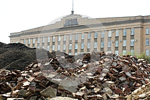 Orel city administration building and huge piles of construction