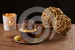 Oreo cookie cupcake on Christmas background