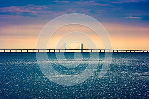 Oresund Bridge connecting Copenhagen Denmark and Malmo Sweden