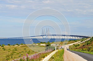 Oresund Bridge connecting Denmark Copenhagen and Sweden Malmo.
