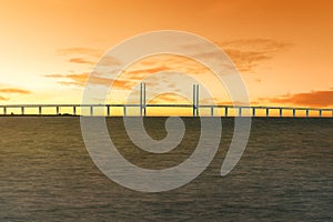 Oresund Bridge connecting Denmark and Sweden at sunset - Malmo, Sweden