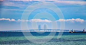 Oresund Bridge connects Denmark and Sweden. The bridge is a combined railway and motorway bridge. The North Sea has a beautiful