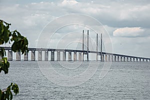 Oresund Bridge Links Malmo to Copenhagen, Sky is Overcast Today
