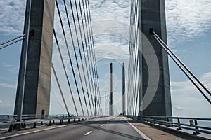 Oresund Bridge, Modern Marvel, Clear Blue Sky, CableSupported Design photo