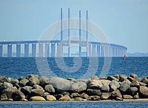 Oresund Bridge from the shore at DragÃ¸r, Denmark