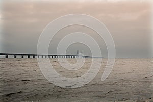 Oresund Bridge on sunset, Sweden, Malmo.