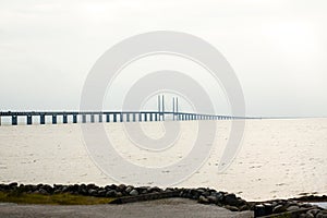 Oresund Bridge on sunset, Sweden, Malmo.