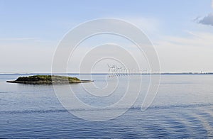 Modern Wind Turbines on Water, Oresund Isle, Sweden, Denmark photo