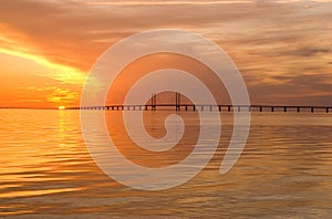 Oresunds bridge at sunset