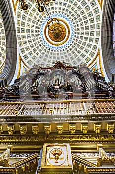 Organ Basilica Ornate Coloful Ceiling Puebla Cathedral Mexico