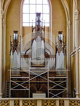 The organ in the church.