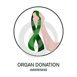 Organ donation awareness ribbon in hand medical illustration