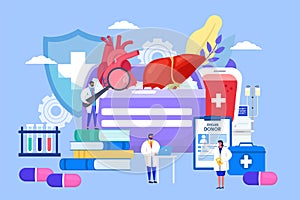 Organ donor transplant, concept vector illustration. Hospital staff discussing internal organ transplant option, doctor photo