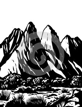 Organ Mountains-Desert Peaks National Monument in Las Cruces New Mexico USA WPA Black and White Art photo