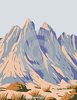 Organ Mountains-Desert Peaks National Monument Located in Mesilla Valley in the State of New Mexico USA WPA Poster Art photo