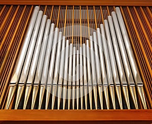 Organ pipes in music hall (church)