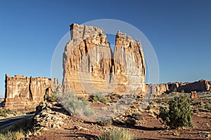 Organ Rock front and Tower of Babel rear in Utah`s Arches National Park.