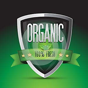 Organic 100 percent fresh on green shield