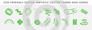 Organic emblems set with hand painted elements for Eco friendly sign, vector vegan icons, bio logos in modern abstract style