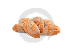 Organic almond nuts on white background. Healthy snack